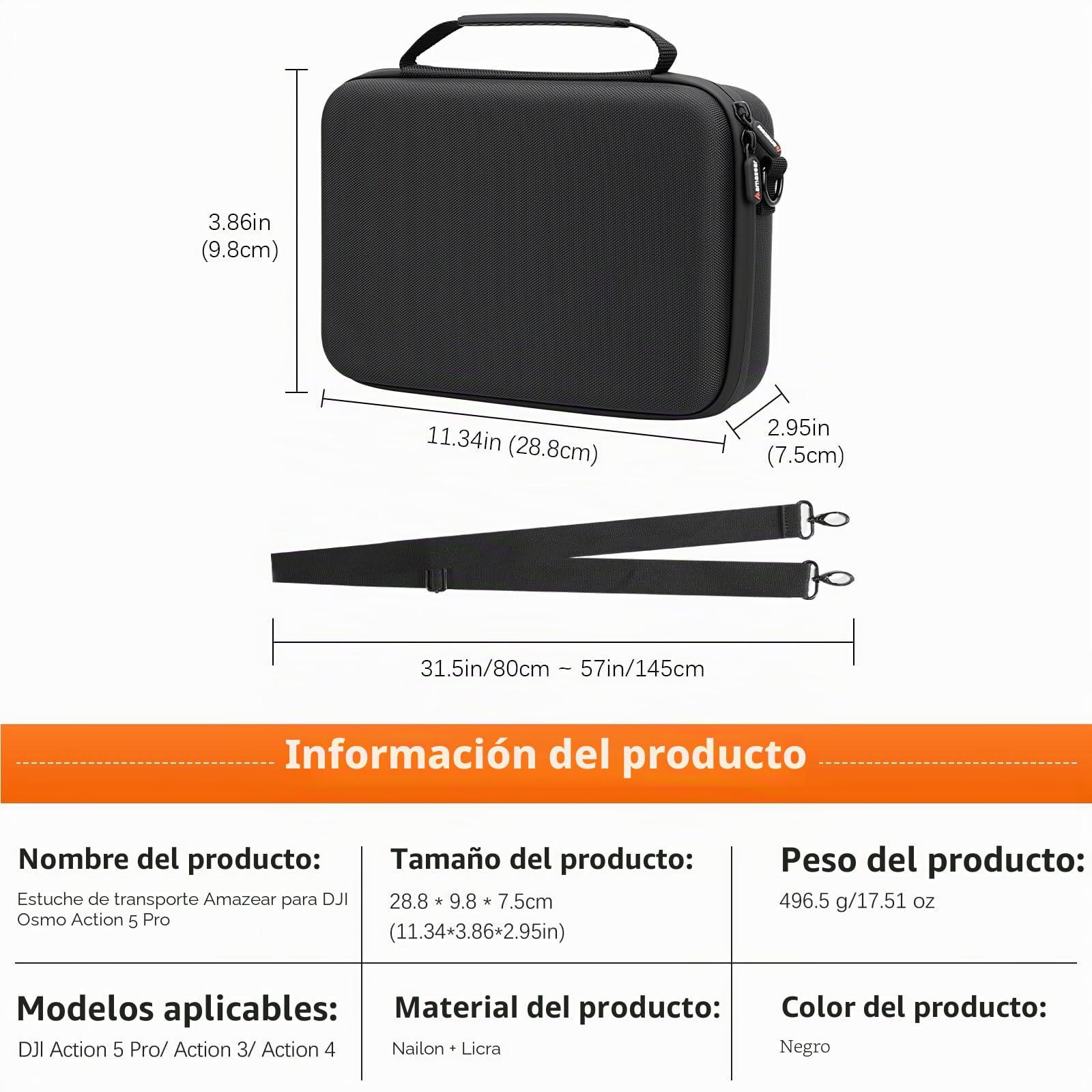 AMAZEAR Funda de transporte para DJI Osmo Action 5 Pro, DJI Action5 Pro, accesorios protectores, compacta, rígida, bolsa de transporte portátil para viajes o tienda en casa, compatible con cámara