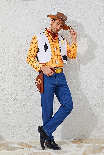 Miniatura 5 de LILLIWEEN Woody - Disfraz de vaquero para adultos, disfraz de sheriff para Halloween, disfraz de uniforme de Halloween