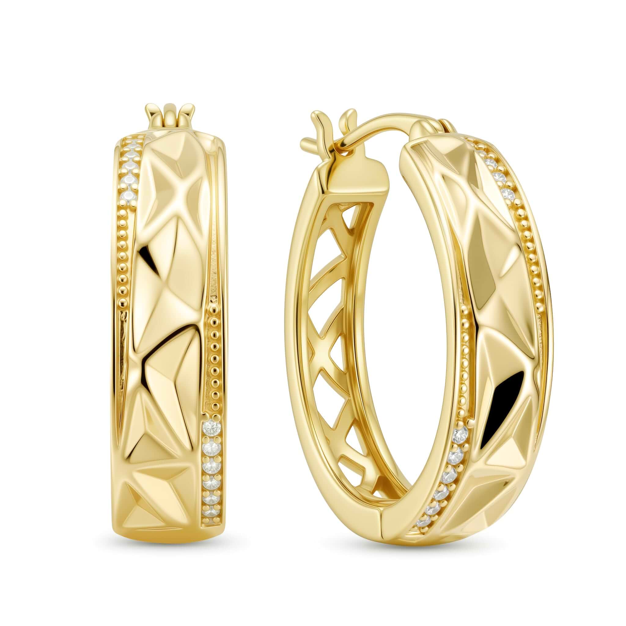 Eaxiet 14K Gold Chunky Hoop Earrings for Women 20mm Textured Wide Hoops