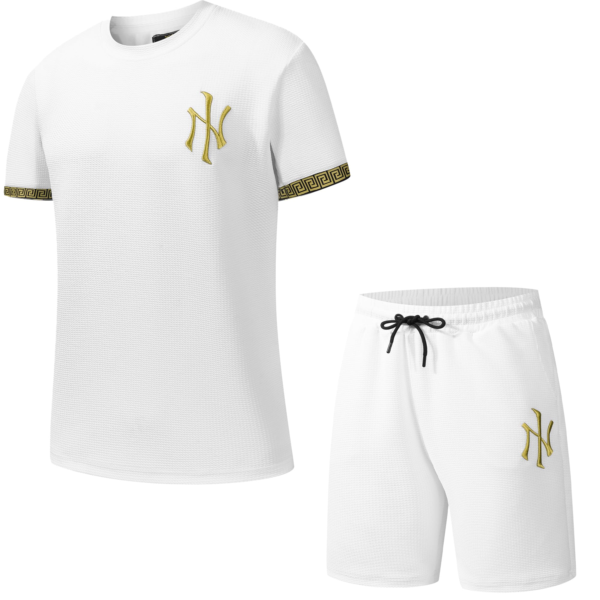 Vibes Men's White T-Shirt & Shorts Set Summer Tracksuit Textured Waffle Material Premium Short And T Shirt Summers Outfit For Size S M L Xl Xxl (, M)