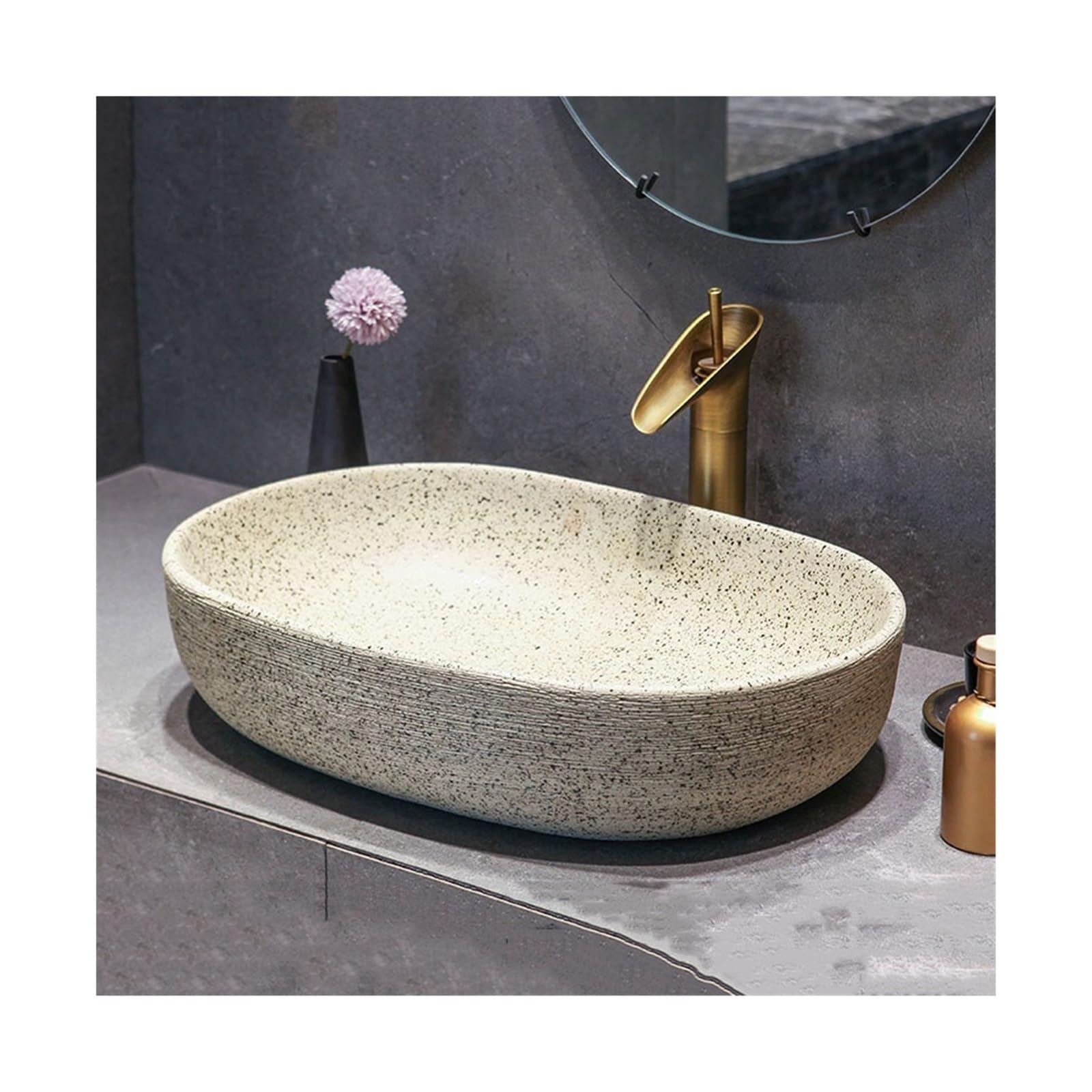 Dh2yjnbf3 One Color Vessel Sink Vintage Ceramic Washbasin Carved Lines Art Countertop Basin Large Size Antique Bathroom Sink (60 * 40 * 15Cm) Countertop