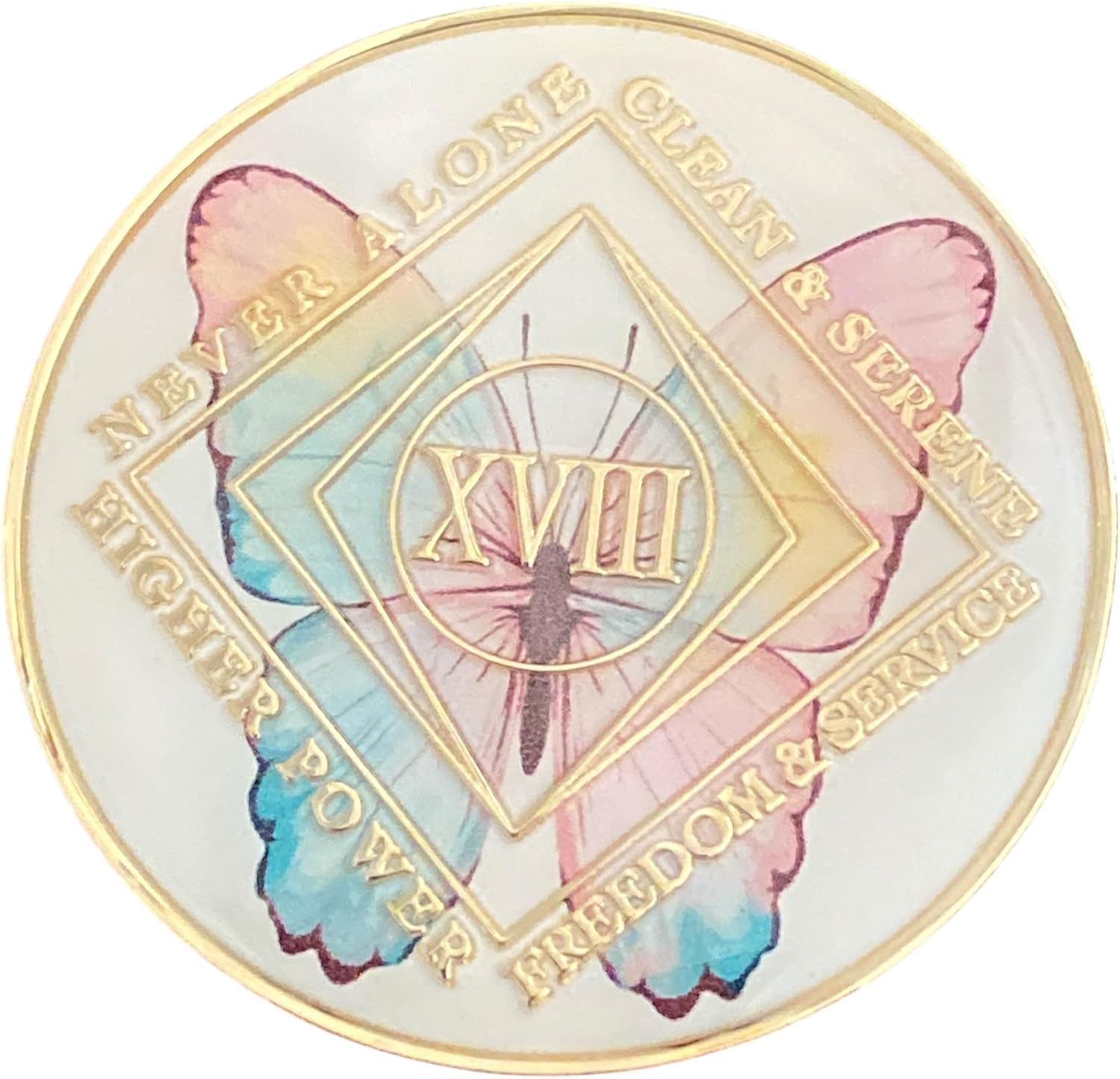 18 Year Butterfly Design NA Style Clean Time Chip White Just for Today Medallion
