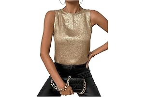 Women's Metallic Round Neck Sleeveless Summer Tank Top