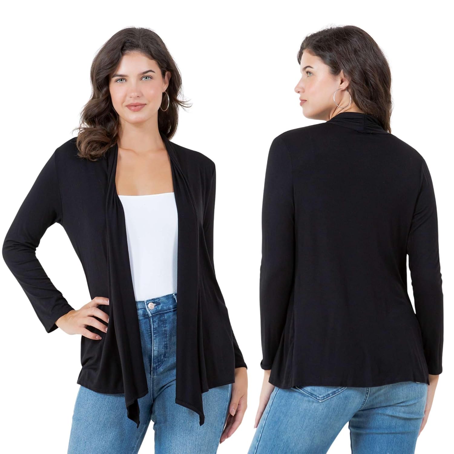 Azules Long Sleeve Open Front Cardigan for Women Lightweight Rayon Sweater Soft Flowy Layer for Casual or Dressy