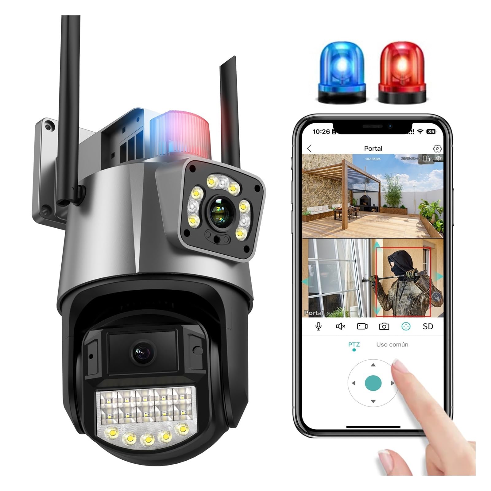 JVDDI 4MP 4K IP Camera Dual Lens DualScreen Color Night Vision Auto Tracking PTZ Wifi Waterproof CCTV Security(4MP Add 32G SD Card)