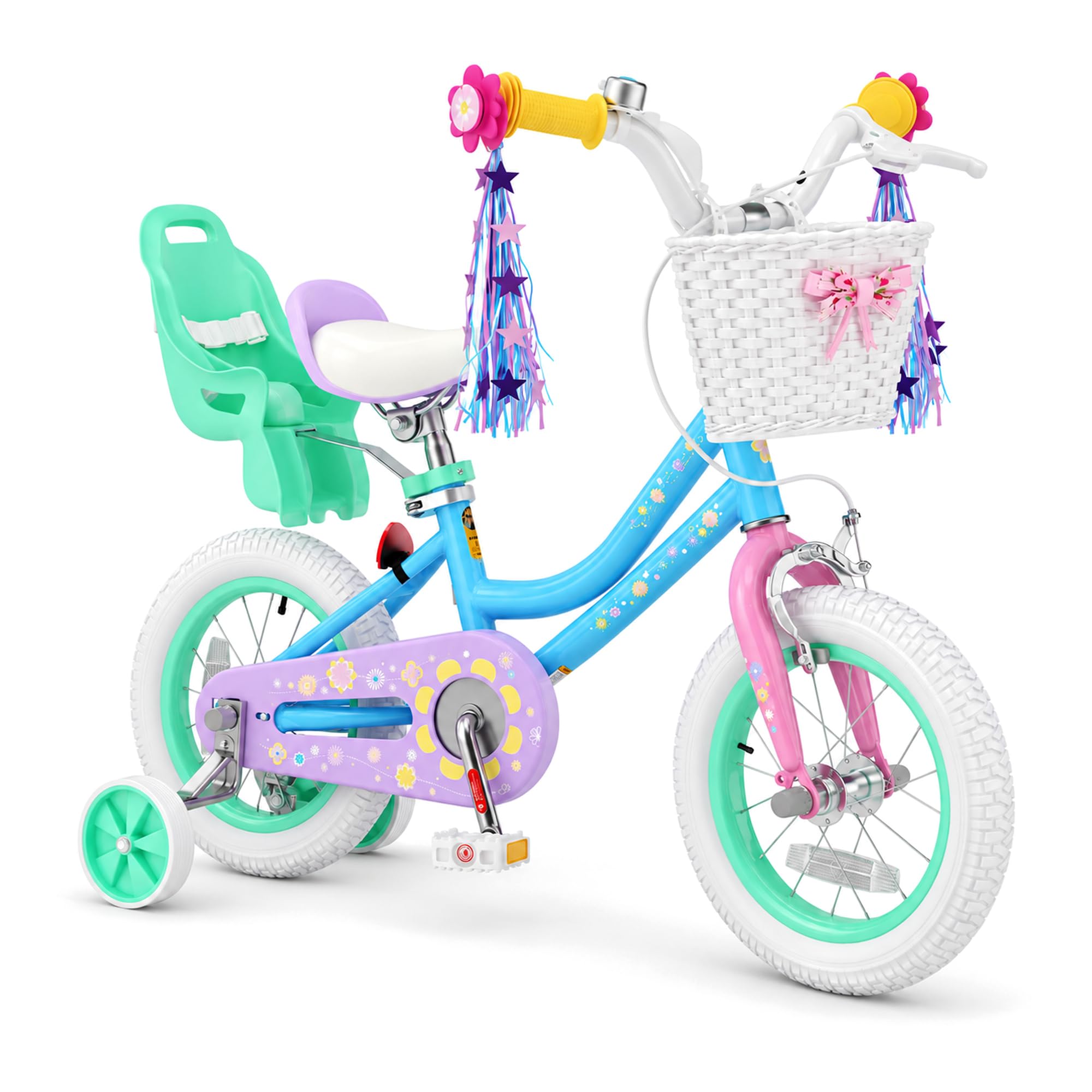 KORIMEFA Girl Bike with Training Wheel, Age 3-12 Princess, 12/14/16/20in