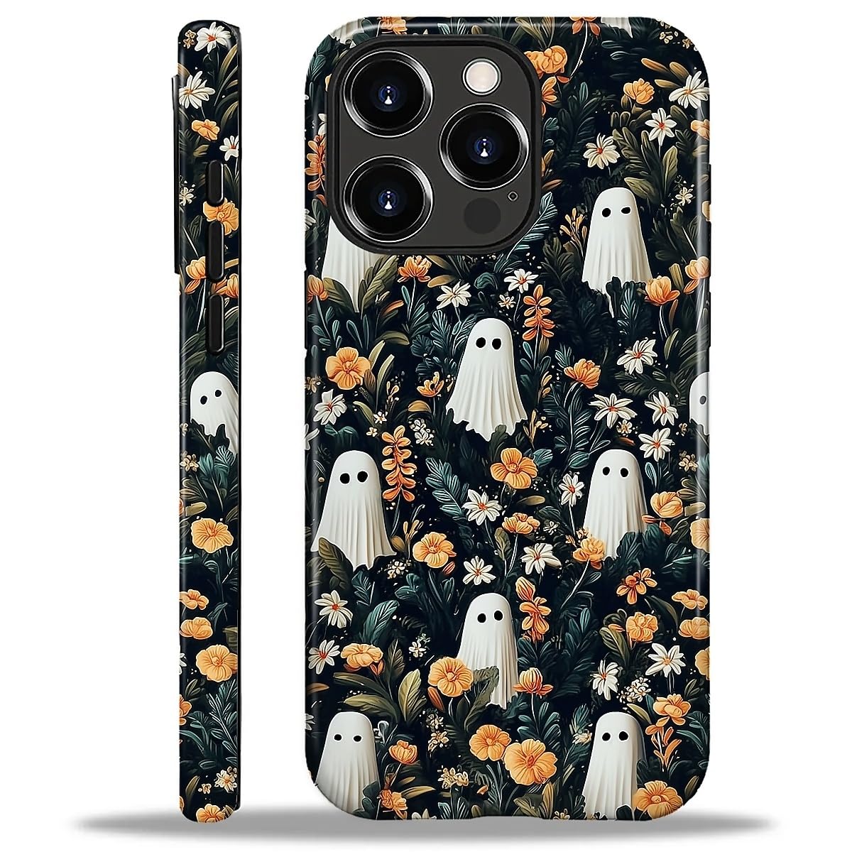 for iPhone 16 Pro Case for Women Girl Men Boy, Compatible with MagSafe, Shockproof Soft Silicone & Hard PC Shell Protective Case for iPhone 16 Pro - Spooky Halloween Flower Ghost Spooky Halloween Flower Ghost IPhone 16 Pro