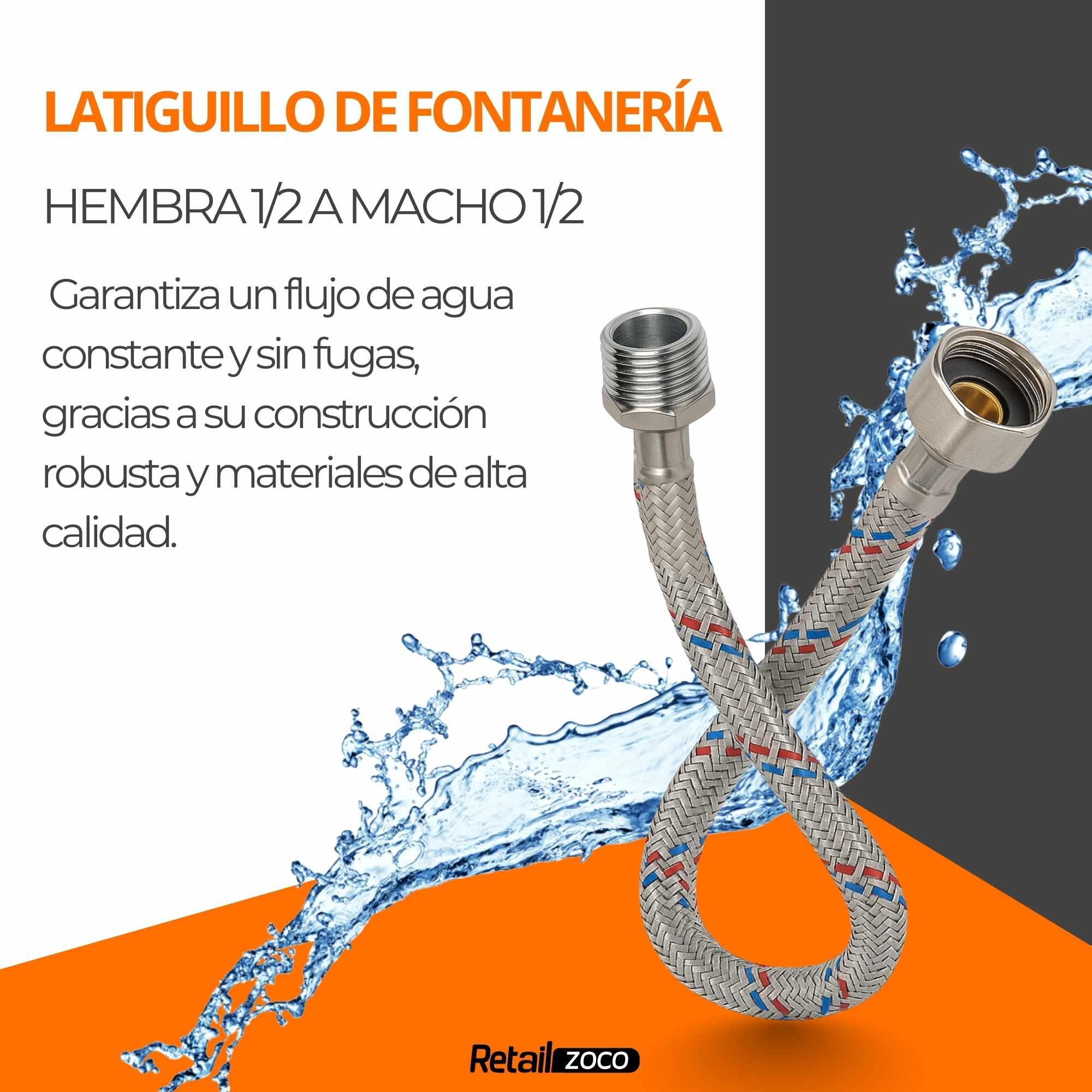 Latiguillo de Fontanería Hembra 1/2” x Macho 1/2”, Longitud 30 cm - imagen 2