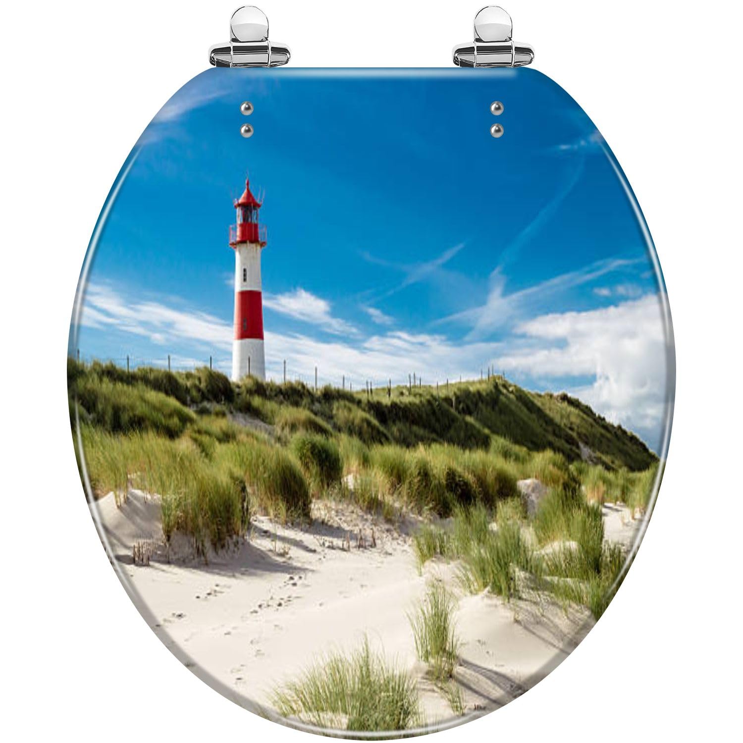 Round Toilet Seat Lighthouse Resin Toilet Seat Slow Quiet Close with Quick-Release Hinges Toilet Seat with Cover Easy to Clean Install