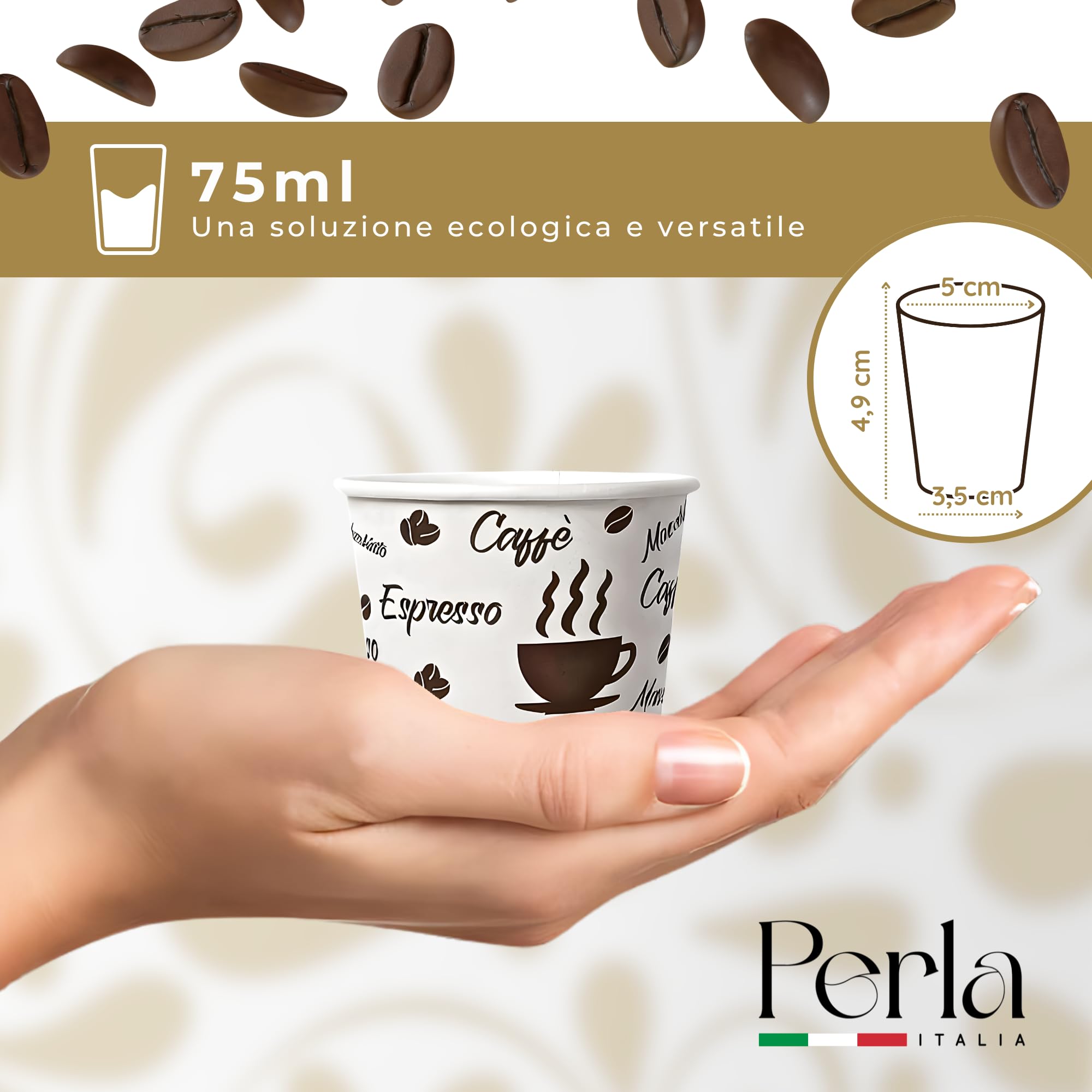 Perla - 500 Bicchierini Caffe Carta 75ml - Bicchieri Caffè Monouso Biodegradabili - Bicchierini da Caffè Usa e Getta Ecosostenibili per Bevande Calde