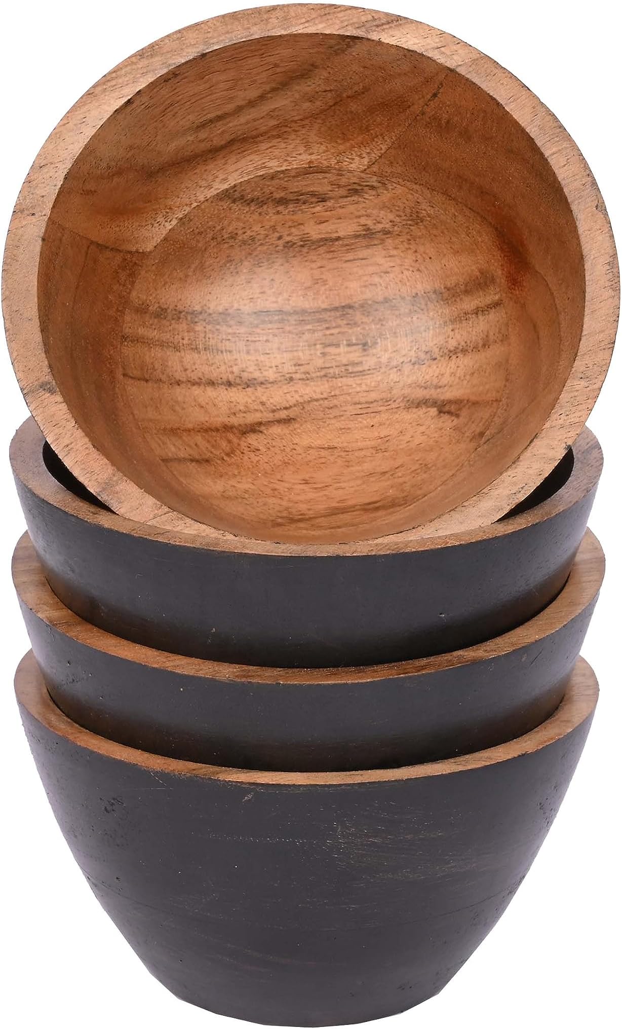 Indus LifespaceAcacia Wood Bowl Sets of 4,Wooden Serving Bowl for Salad, Soup, Noodle and More (11.43cm x 11.43cm x 6.35cm)