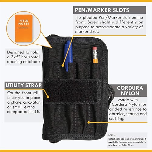 Vista 11 de Cuaderno táctico TACSOP sistema de batalla para cuadernos de 4 x 6 pulgadas, con 6 ranuras plisadas para bolígrafos/marcadores, funda con cremallera