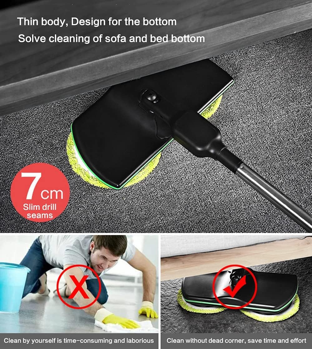 Fregona eléctrica eléctrica sin alambre, carrera de 50 minutos, fregona eléctrica giratoria, recargable limpiador de pisos fregona pulidora para suelos de madera dura, azulejos