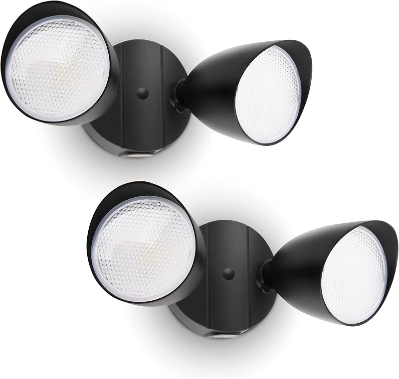 UME 2-Packs 2500 Lumen 32 Watt 28 LED Dual-Head Floodlight Outdoor, Full Metal Design, Waterproof Exterior Security Wall Light 5000K for Patio, Garden, Yard-Black