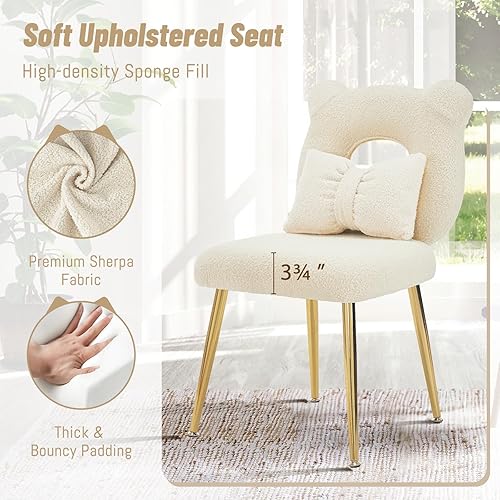 Miniatura 3 de Furniliving Silla tapizada sin brazos para tocador de maquillaje, bonita silla de sherpa para sala de estar, dormitorio, vestidor, taburete de