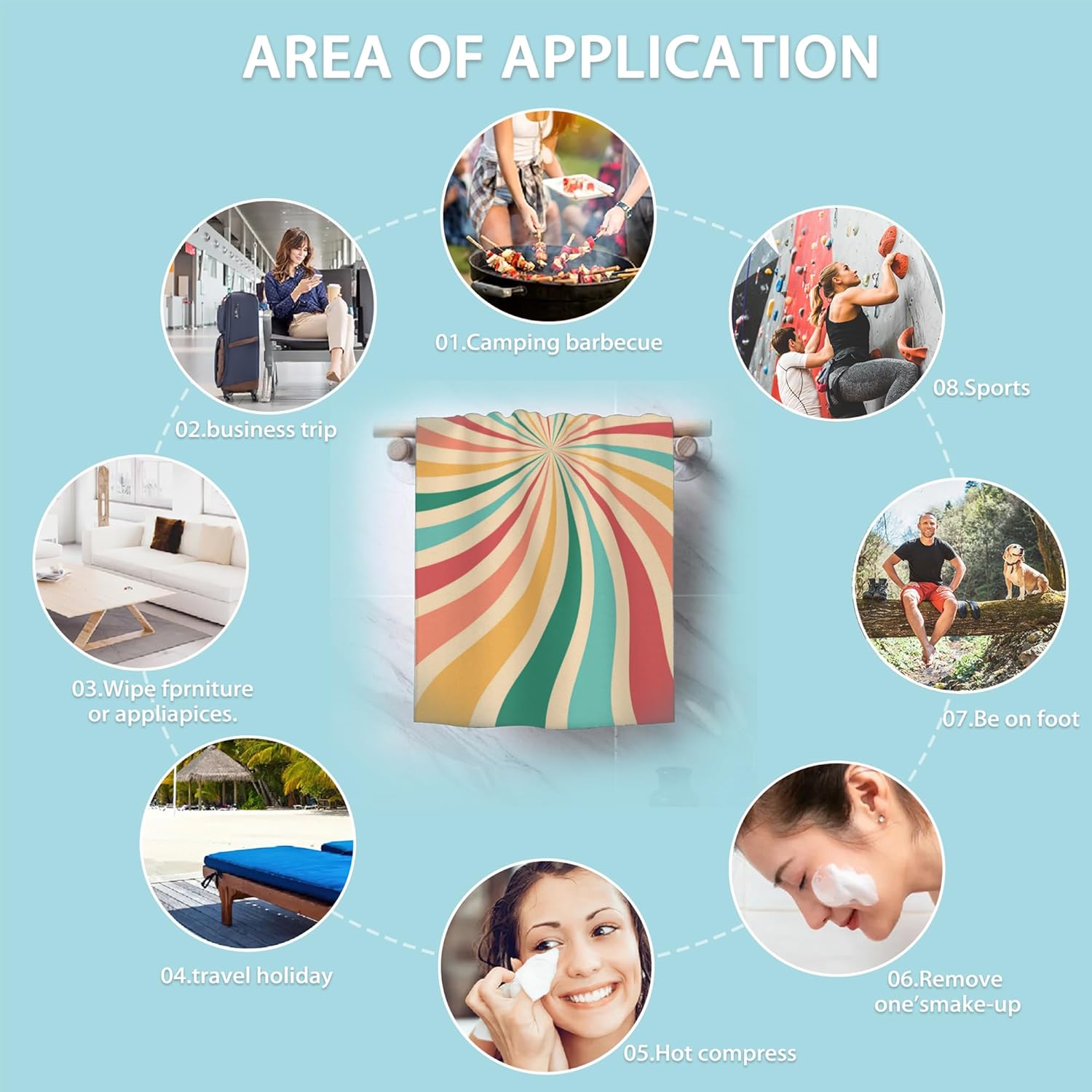 Boho Sunshine Hand Towels Set of 2,Groovy Retro Swirl Soft Fingertip Bath Towel Small Face Washcloths Decor Kitchen Towel for Hotel Spa Gym Sport 28x14in - Image 7