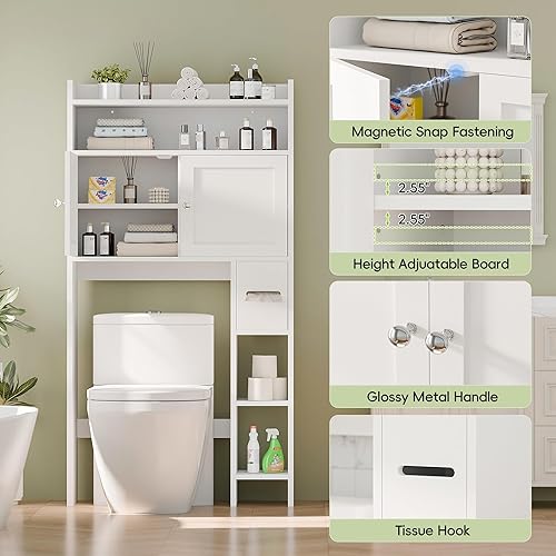 Miniatura 5 de MU Over The Toilet Storage Cabinet with Doors, 32" Bathroom Storage Organizer with Side Shelves, Space-Saving Toilet Storage Rack for Bathroom,