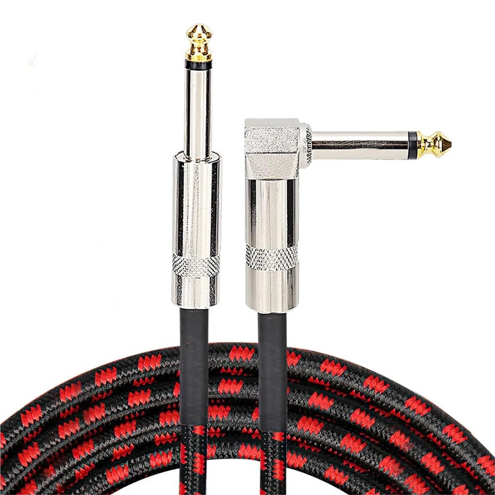 Cable de guitarra contra interferencias con conector en codo trenzado rojo de un metro 8