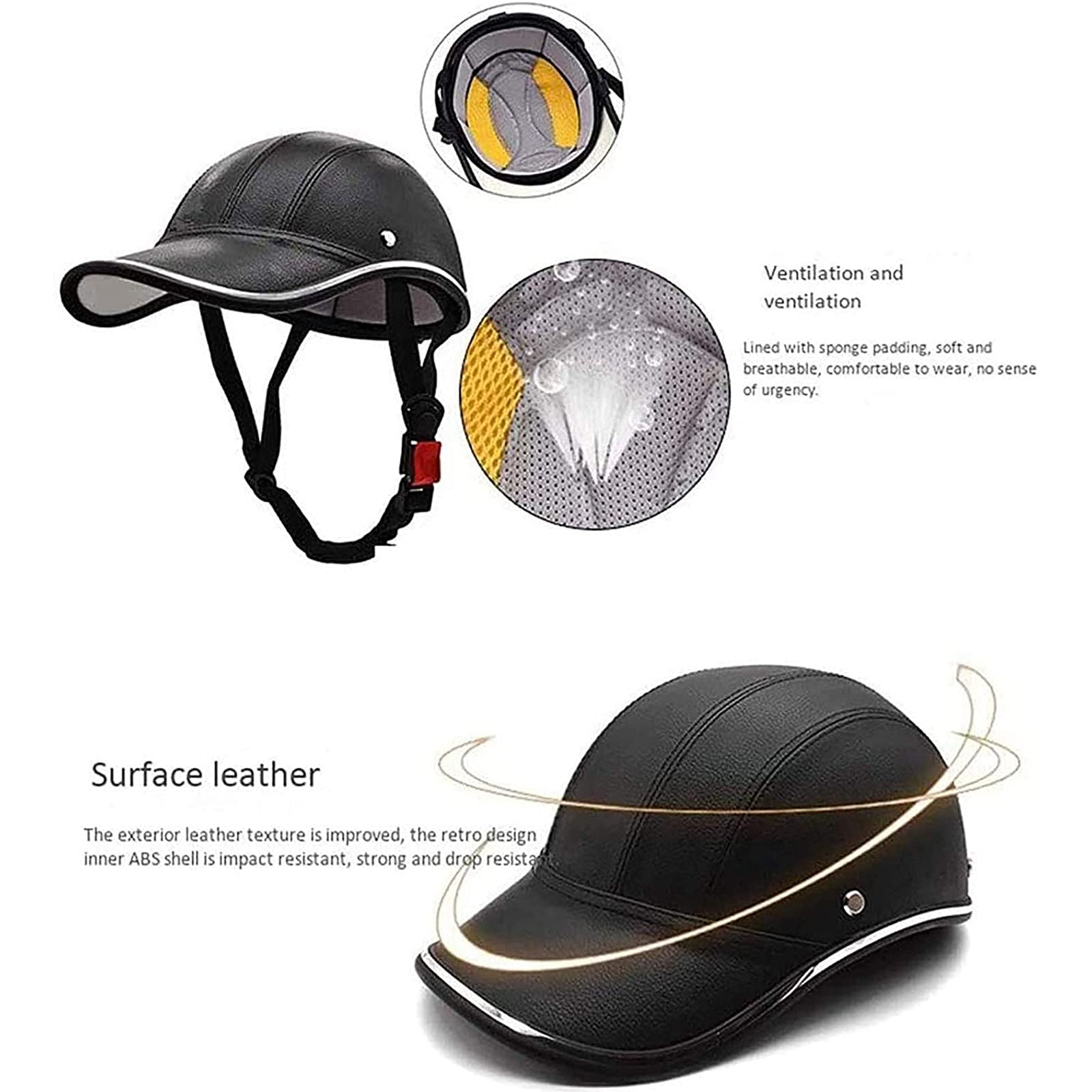 Casque semi-moto Casque de moto adulte vintage Casquette de baseball de mode Casque sans visage adulte Casque de vélo pour cyclomoteur Certification ECE E,M=(54-55CM