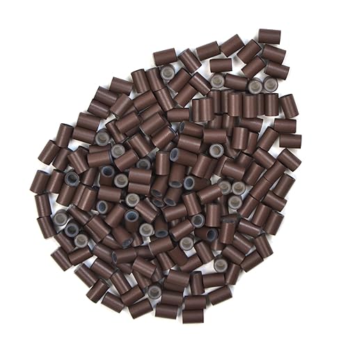 Miniatura 1 de 200 piezas de microanillos forrados de silicona para extensiones de cabello de 0.157 x 0.110 x 0.236 in (marrón)