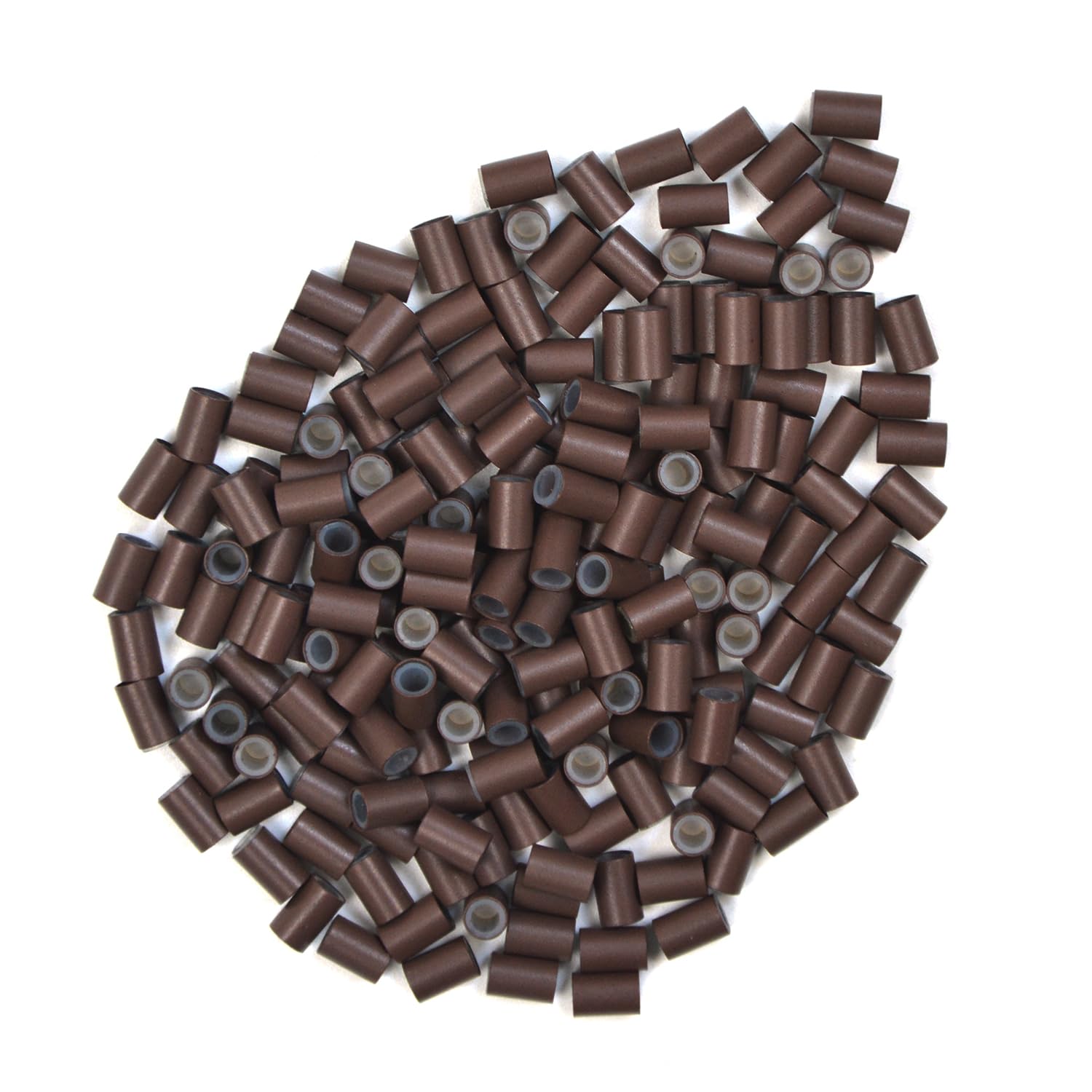 4.0 * 2.8 * 6.0 mm Copper Tube Micro Link Beads with Silicone Lined Micro Ring Hair Beads for I-Tip Hair Extensions (500 Pcs Brown)