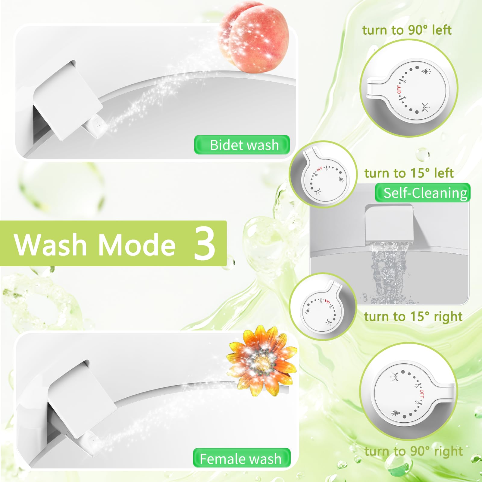 Aünsffer Rialzo per sedile WC da 7,4 cm, con funzione bidet, alzata allungata da 47 cm, lavaggio bidet + lavaggio femmina 2 modalità, senza acqua fredda elettrica, per anziani disabili e incinte