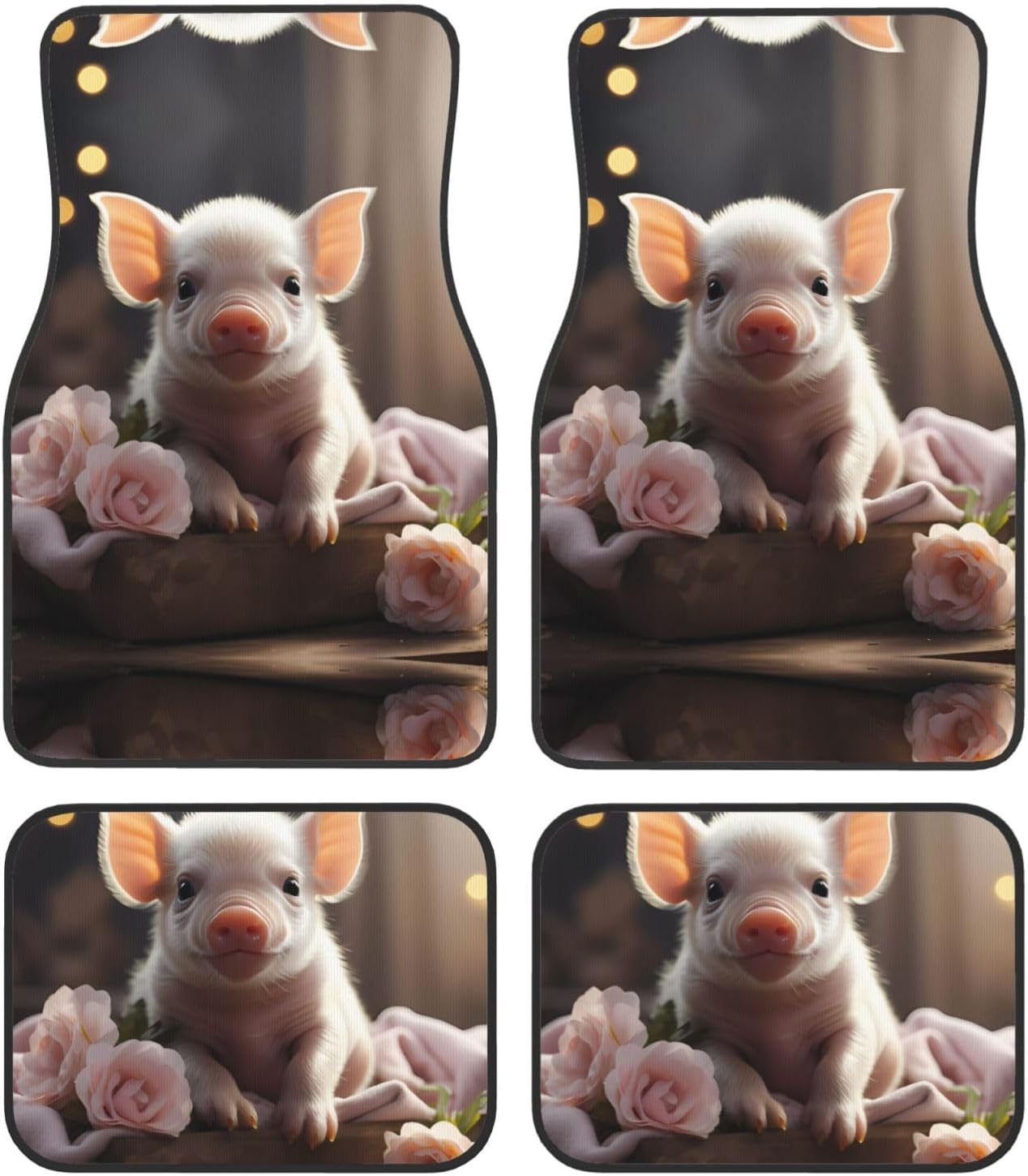 Cute young pig Patterned car mats 4-piece set | For cars/SUVs/trucks | Firm fit without displacement