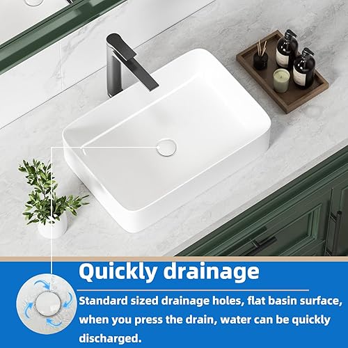 Miniatura 68 de KINGWONG Fregadero de encimera de 24 pulgadas para baño, lavabos de baño rectangulares modernos, poco profundos, de porcelana de cerámica blanca