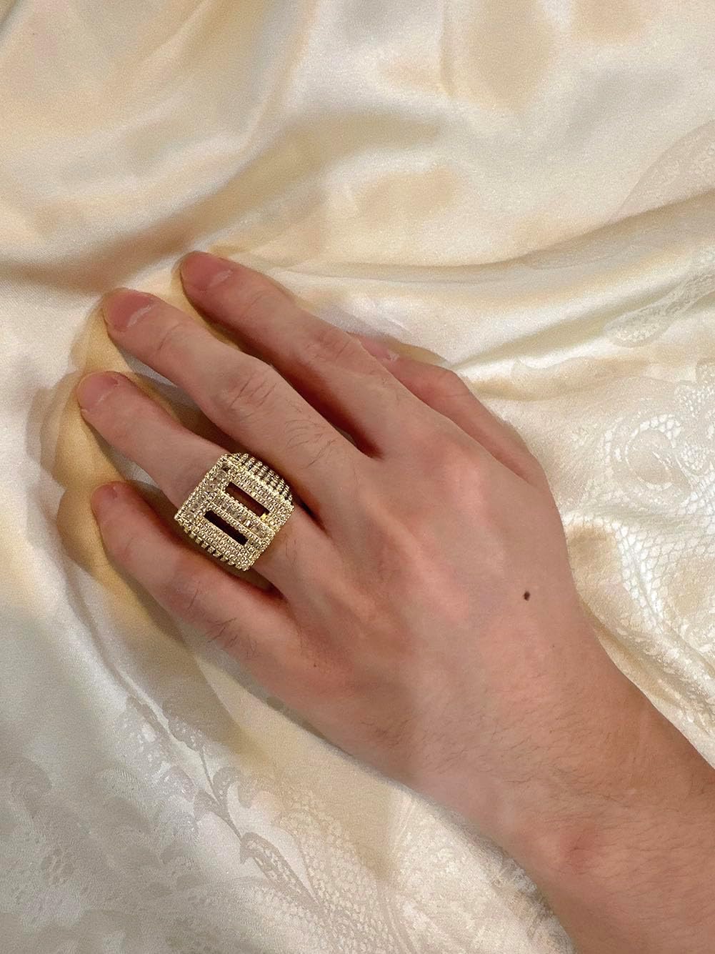 Custom 18K Gold Plated brass Letter Rings for Men Iced Out Customized initials gold plated brass material