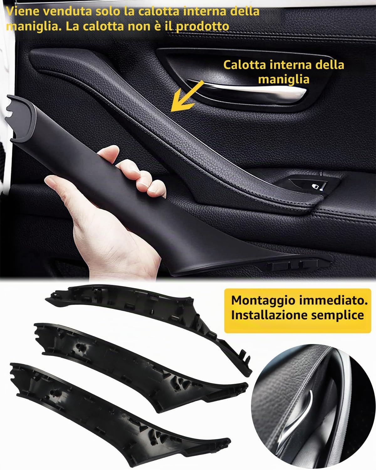 Kit maniglia porta 7PCS per BMW Serie 5 F10 F11 520 530, bracciolo interruttore finestra lato guida + maniglia passeggero + coperture interruttore finestra per 523 525 528 535 (2010-2016) - Nero