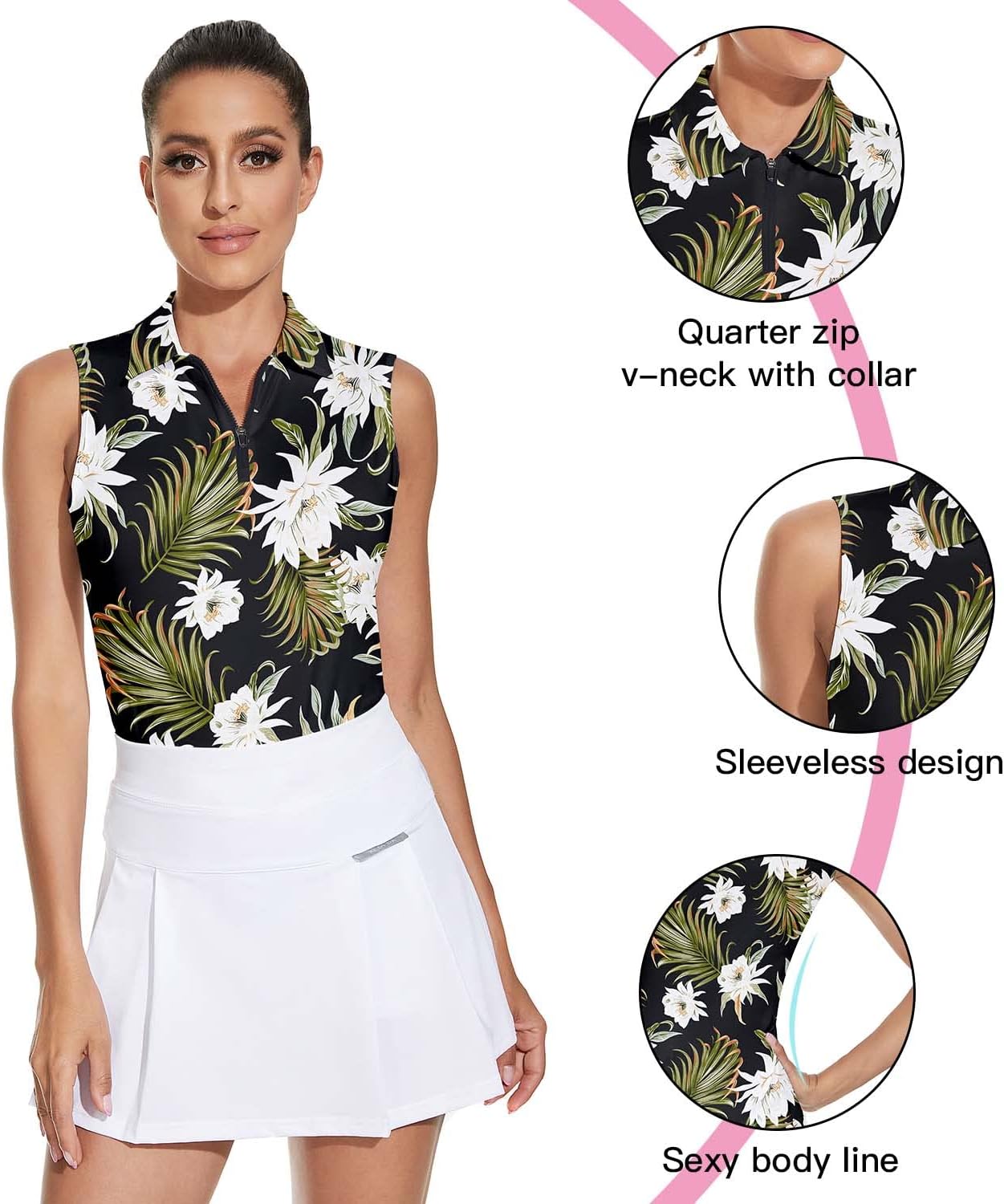 Soneven Womens Sleeveless Golf Shirt Moisture Wicking Athletic Golf Tank Top Printed Polo Tennis Shirts (XS-3XL) - Image 3