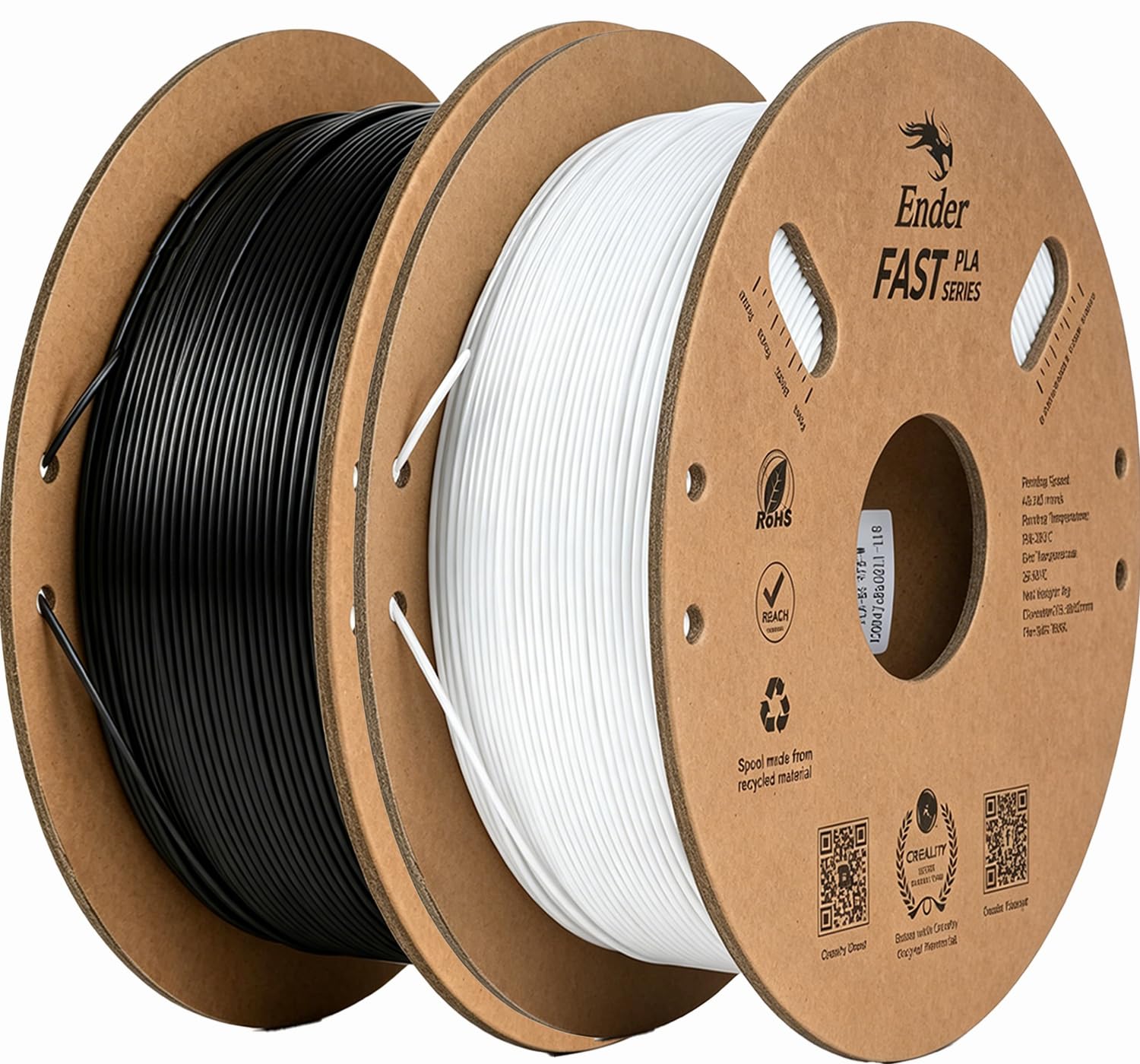 Creality Ender Fast PLA フィラメント 1.75mm径 ±0.03mm高精度 30-300mm/s高速印刷対応 正味1KG ボール紙スプール もつれ・目詰まり・ゆがみ・反りなし K2/K2 Pro/K2 Plus対応 全FDM 3Dプリンター用フィラメント（ホワイト+ブラック）