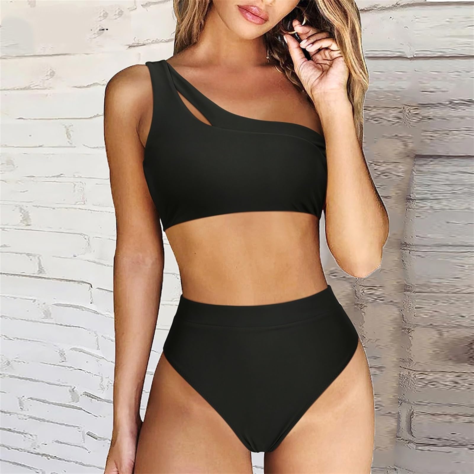 Costume da Bagno Monospalla A Vita Alta Costume da Bagno A Due Pezzi Costume da Bagno Donna con Fasciatura Push-up Micro Bikini (Color : B4286-3, Size : L)