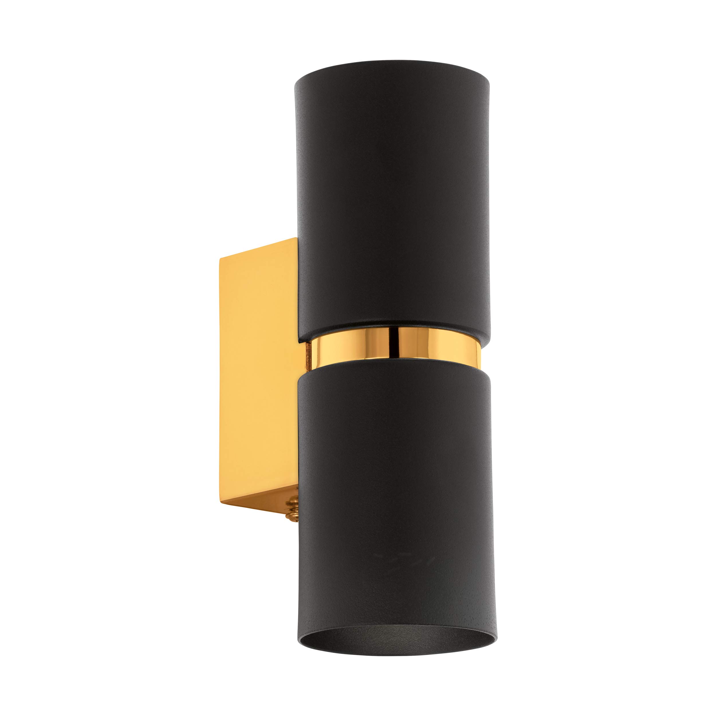 Wall Light-2 x Black Shades-Gold Banding & Back Plate-Bulb GU10-2x3.3W Included - Indoor Interior Lounge Dining Hallway Mounted Sconce Modern