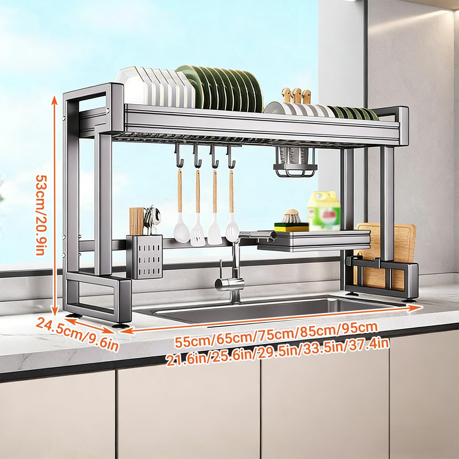 Escurridor de platos multifuncional de acero inoxidable para colgar platos, ahorro de espacio para cocina, platos, vasos, cubiertos