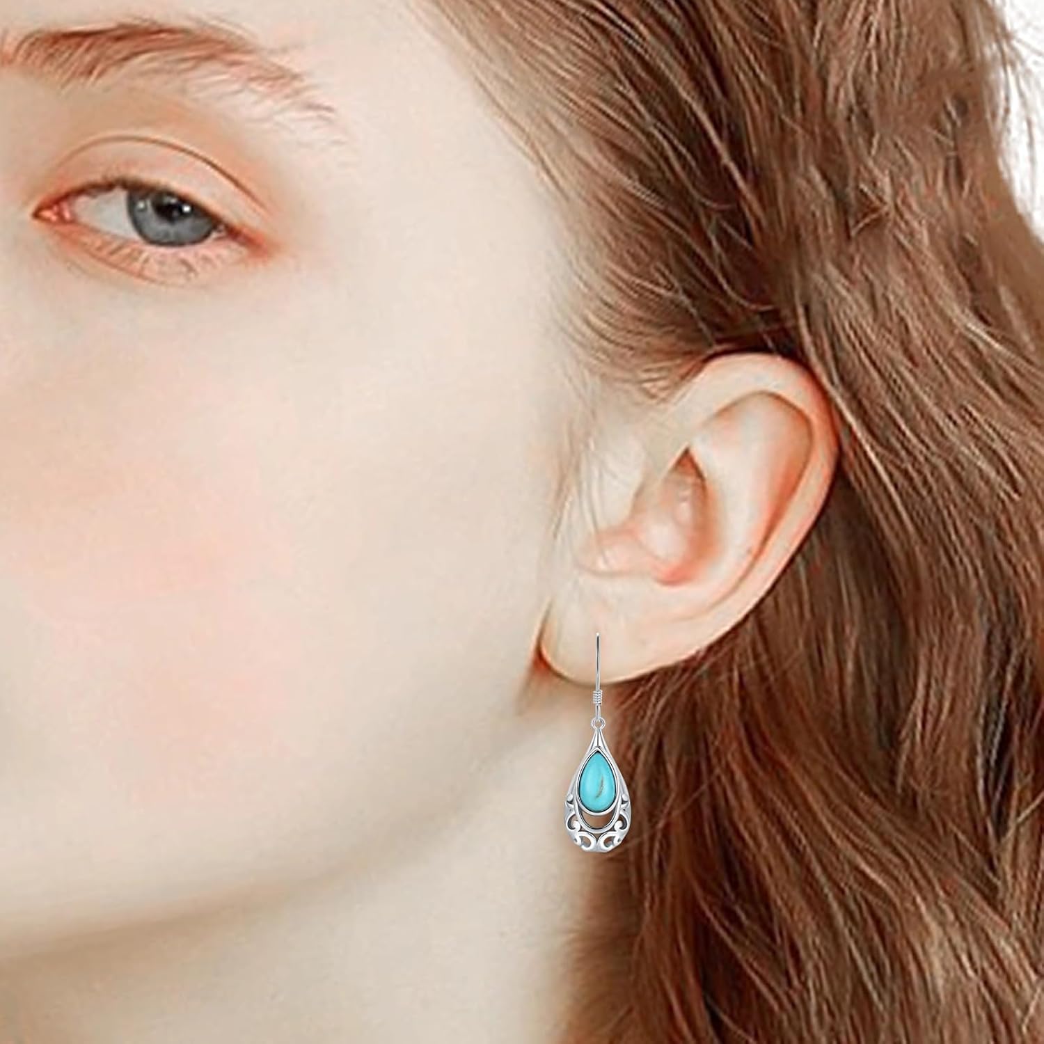 Silver Teardrop Turquoise Dangle Earrings for Women Hypoallergenic Boho Dangling Cubic Zirconia Turquoise Earring Western Jewerly
