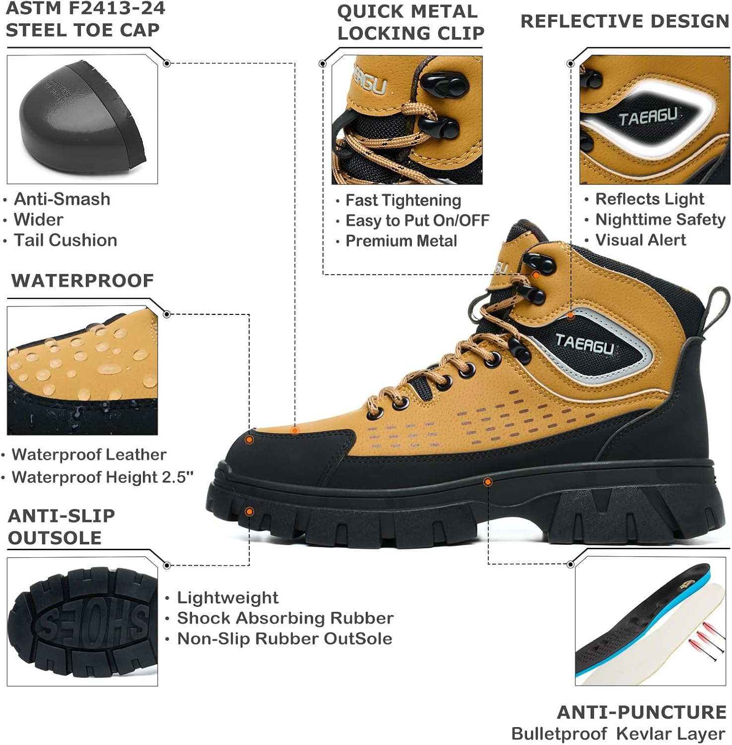 Steel Toe Work Boots For Men 6" Waterproof Safety Boots Indestructible Industrial Boot Mens Steel Toe Shoes Botas De Trabajo - Image 2