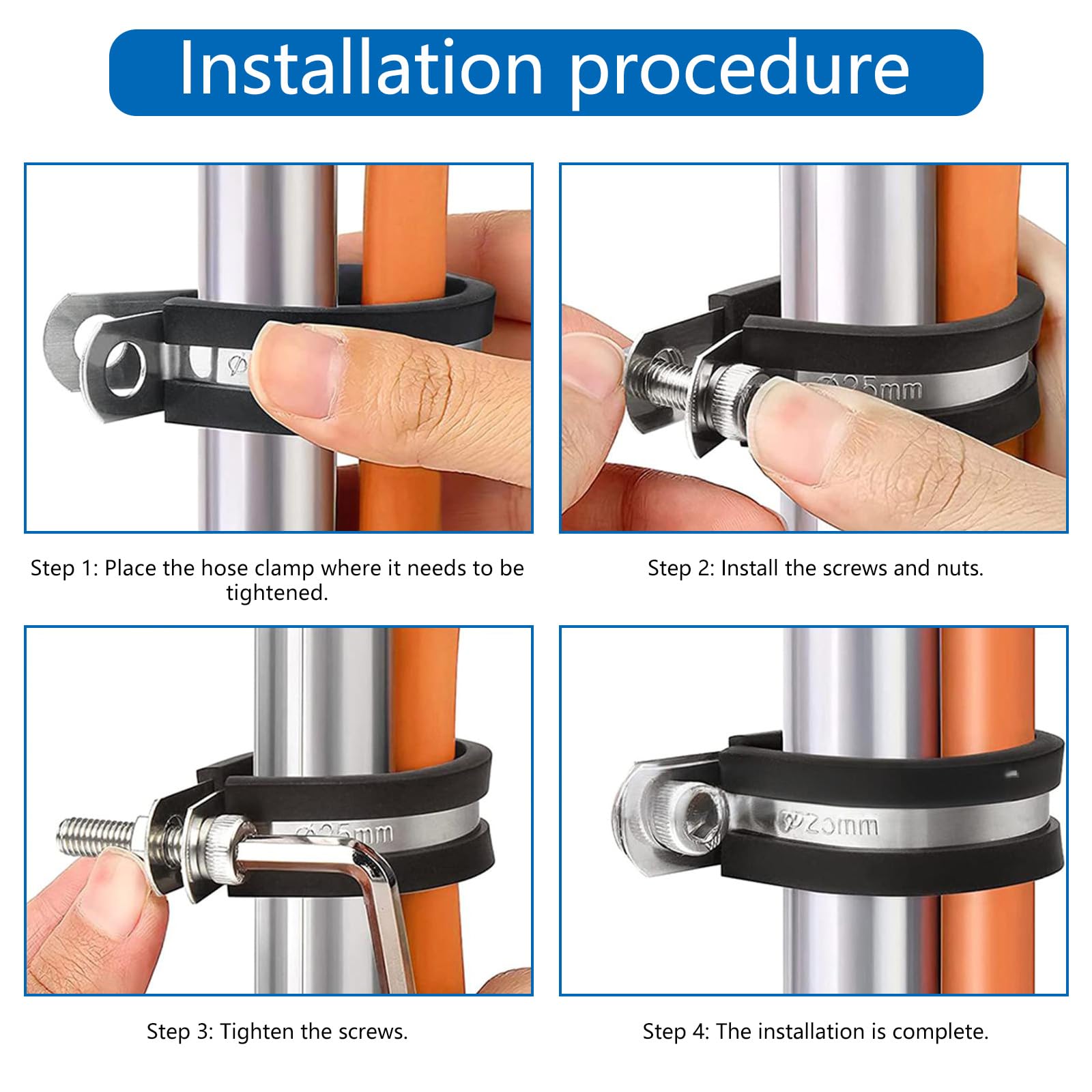 Assortimento di morsetti per cavi da 60 pezzi per l'installazione di tubi e fili. Clip in acciaio inox imbottita con viti