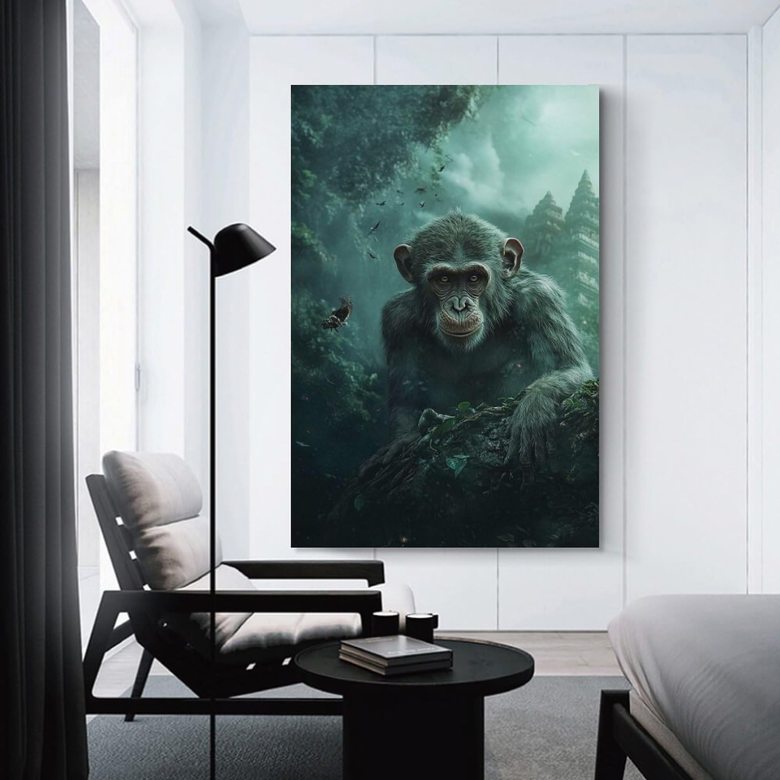 Junmoney Decorative Wall Artwork Chimpanzee in Jungle, 16x24inch(40x60cm), for Calm Bedrooms, Home Corners Or Flats, An Easy Wall Refresh for Bedrooms