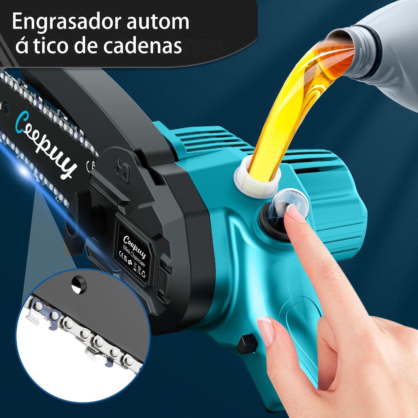 CEEPUY 10000mAh Mini Motosega a Batteria per Potatura,1000W 6 Pollici Sega a Batteria per Potatura con Pompetta Olio, Motosega Elettrica a Batteria per Il Taglio Del Legno Giardini