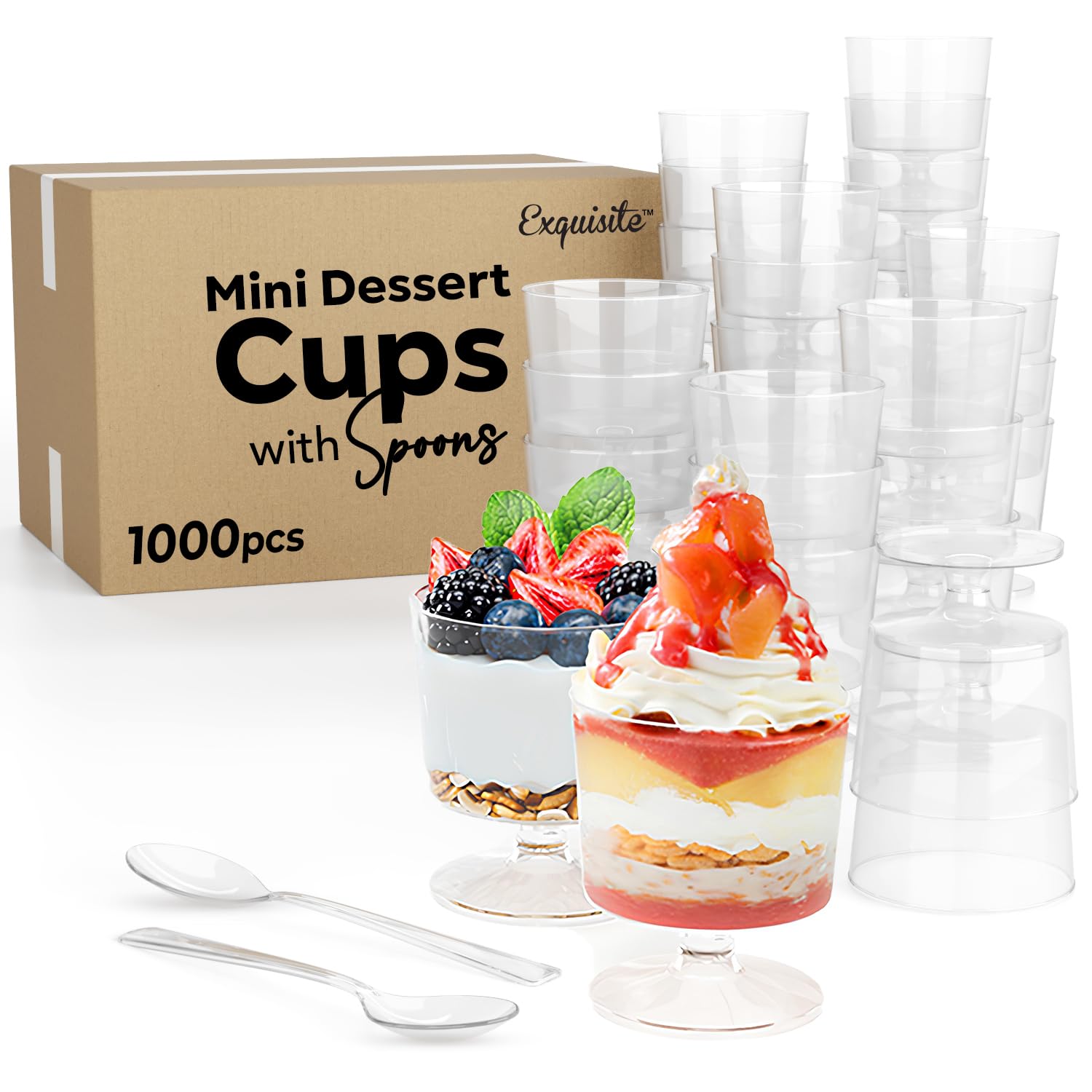Exquisite Mini Dessert Cups With Spoons 1000 Pcs 2 Oz Plastic Dessert Cups