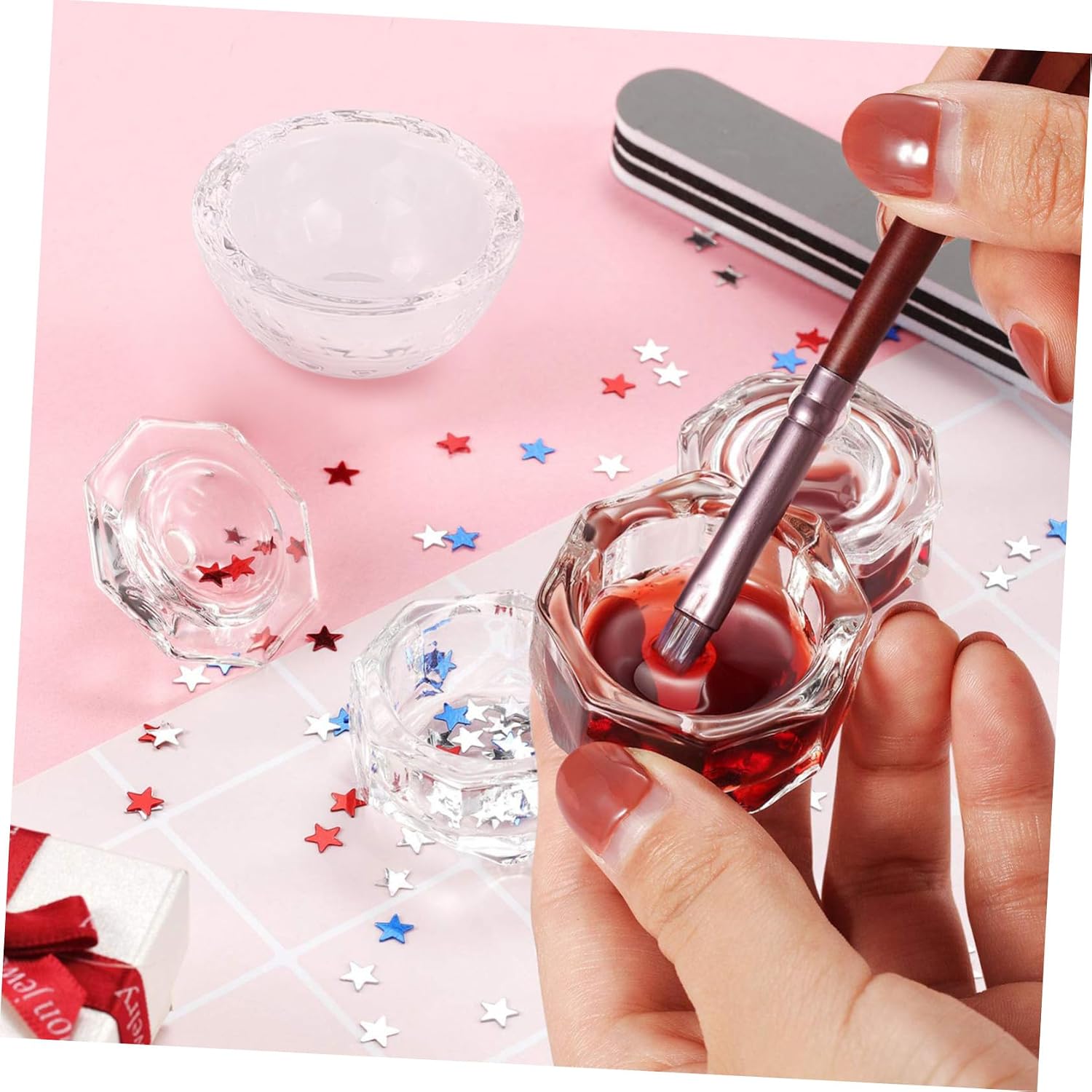 6pcs Nail Art Crystal Glass Cup Container Lid for Nail Supplies High Borosilicate Glass for Manicure Home and Salon Use Easy to Operate