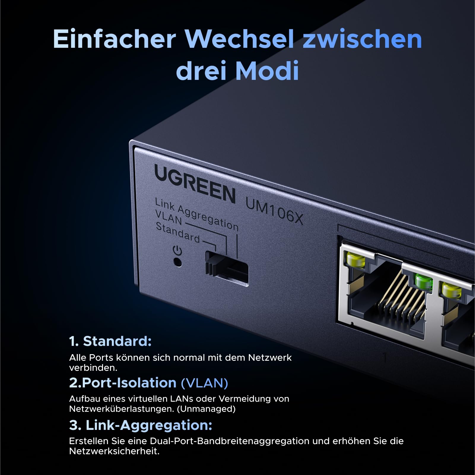 UGREEN 2.5G LAN Switch mit 5X 2.5G Ports+1X10G SFP+ ,Unmanaged Netzwerk Switch für Computer,NAS,Server,WiFi 6 AP, Schnelle Datenübertragung,Desktop/Wandmontage Metallgehäuse
