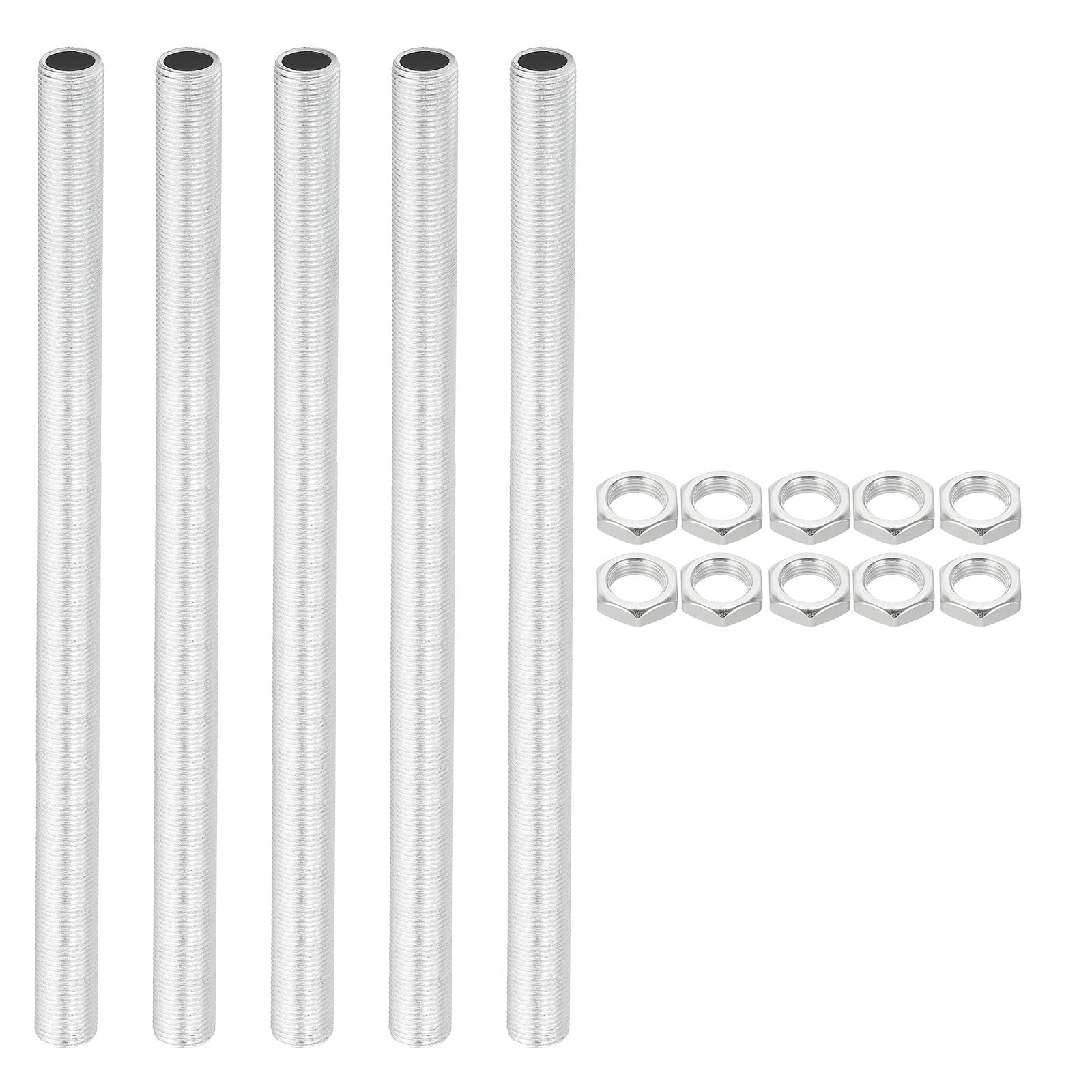 PATIKIL M12 Thread 240mm/9.4" Lamp Pipe Kit with Lock Nuts, 5 Set All Thread Rods Fasteners Hardware for Chandelier Ceiling Light DIY, Zinc Plating — image 1