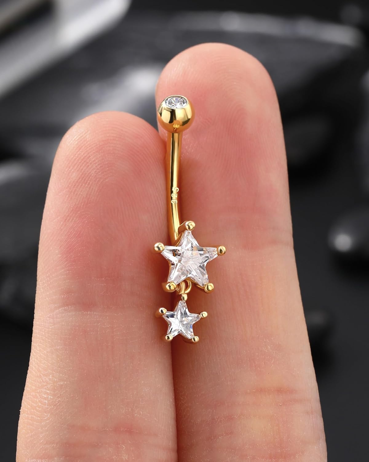 14K Gold Plated Belly Button Rings - Dangle Star 925 Sterling Silver Navel Rings for Women - 14G Belly Piercing Jewelry - Image 6