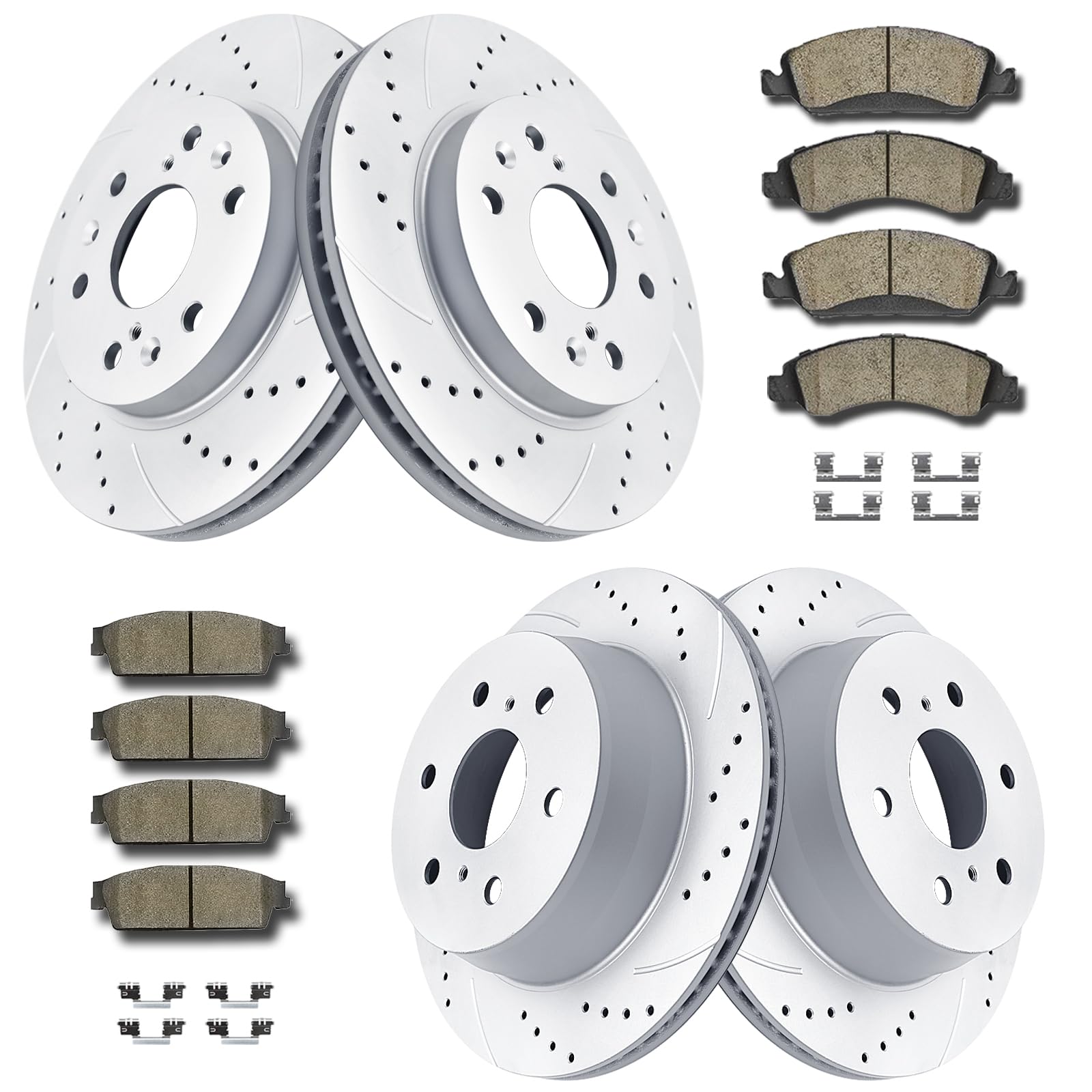 Acinoparts Front and Rear Brake Kit, Drilled and Slotted Brake Rotors Ceramic Brake Pads Suitable for Cadillac Escalade Chevy Silverado 1500 Tahoe GMC Yukon