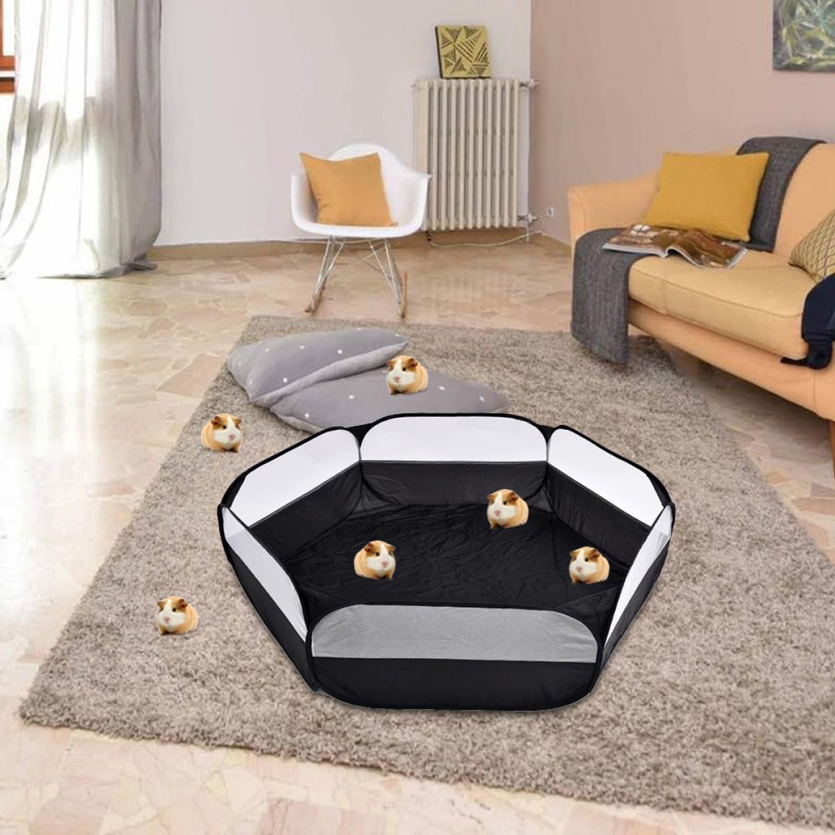 Small Animal Playpen Guinea Pig Hamster Cage Fence Foldable Black Pet Activity Playpen with Side Cover Indoor Outdoor Exercise Tent for Chinchillas and Small Pets