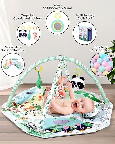 Miniatura 2 de dearlomum Tapete 4 en 1 para el tiempo de barriga, tapete de juego de actividades para bebés, alfombrillas de juego para recién nacidos para el