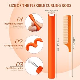 WILLBOND 60 Pieces Flexible Curling Rods Hair Curlers Rollers Twist Flexi No Heat Rods Rollers for Long Short Hair Women(0.7 x 9.5 Inch,Orange)