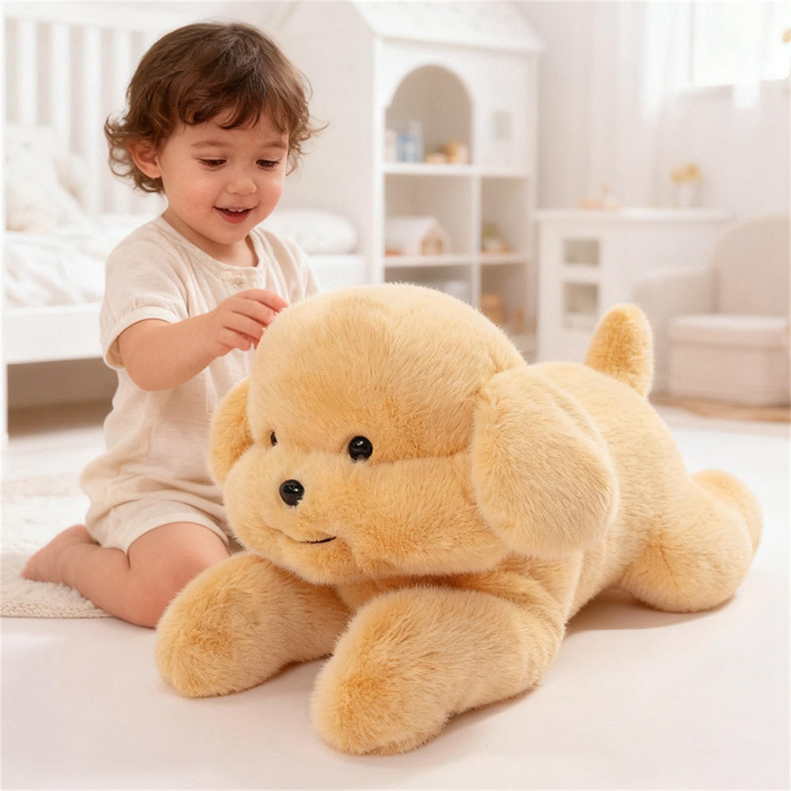 AMOSIJOY Simuliertes Hund Plüschtier Groß Kuscheltier Hund Weiche Flauschige Plüschtiere zum Spielen Kuscheln Geschenk für Jungen Mädchen (75cm,Braun)